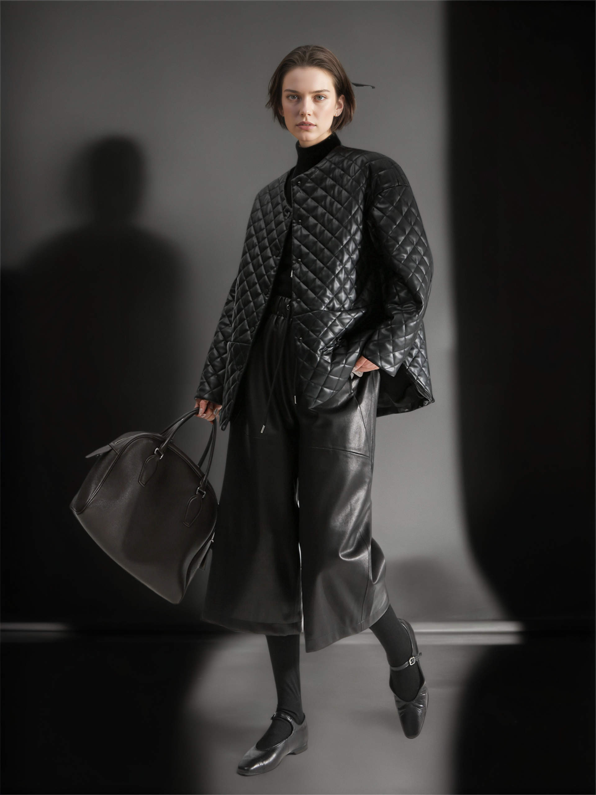 Women’s Genuine Sheepskin Culottes | Cropped Wide-Leg Leather Pants with Elastic Waist, Casual Office Style