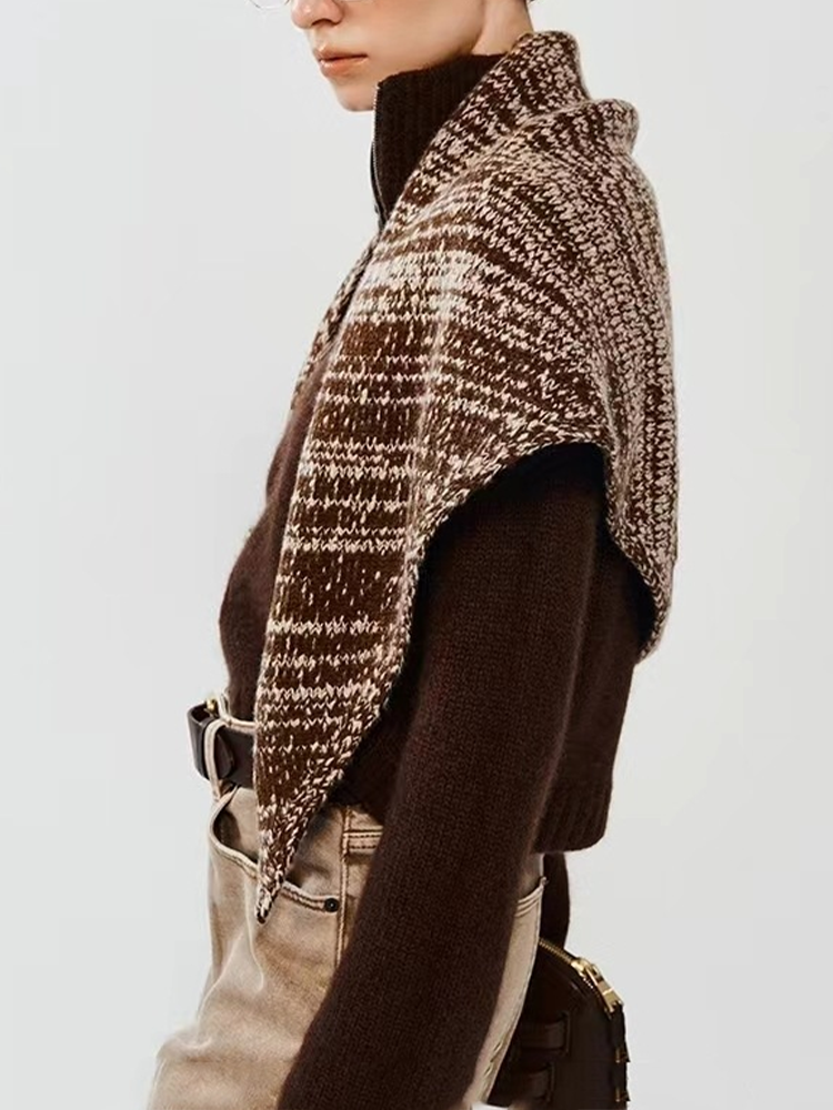 French Vintage Bouclé Triangle Shawl | Nordic-Style Warm Wool-Cashmere Winter Scarf