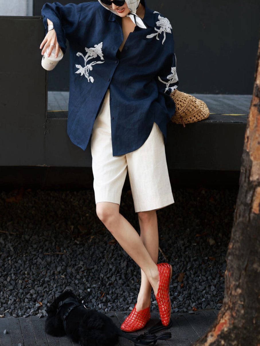 Autumn 100% Linen Heavy-Embroidered Shirt
