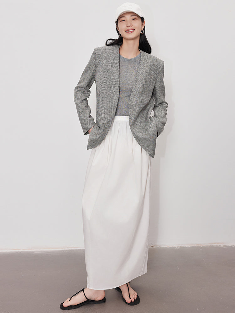 Old Money Minimalist Linen Blazer | Oversized Structured Grey Jacket for Women's Commuter Casual Style