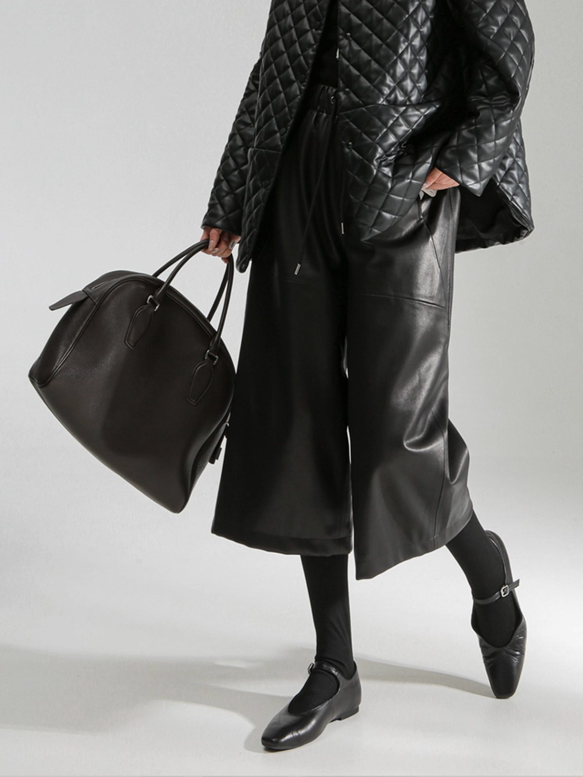 Women’s Genuine Sheepskin Culottes | Cropped Wide-Leg Leather Pants with Elastic Waist, Casual Office Style