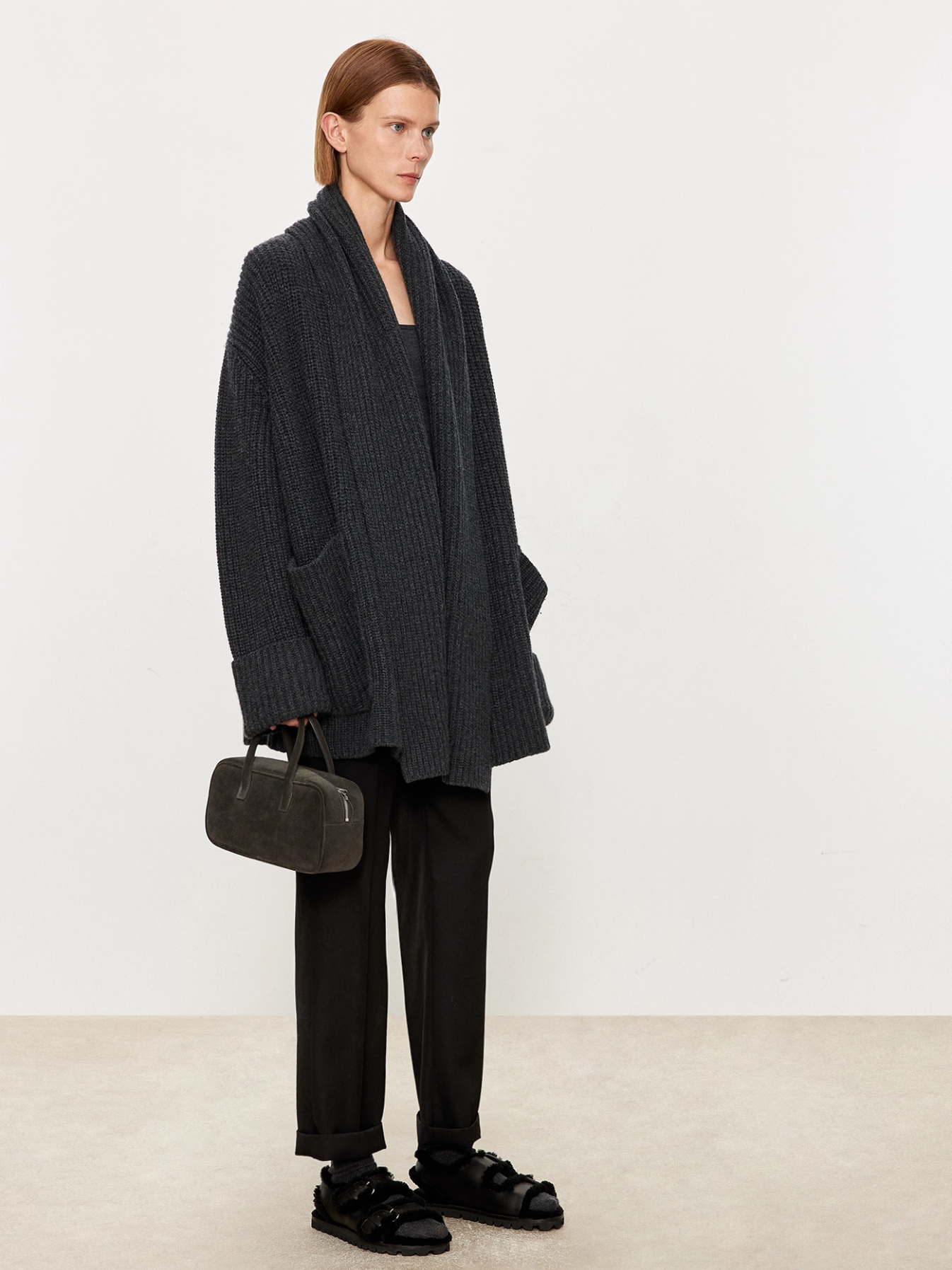 Soft Thick Cashmere Wool Cardigan for Women — Nordic Retro Chunky Knit with Scarf Collar