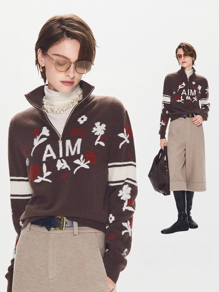 Vintage Ski-Inspired Jacquard | Wool & Cashmere Slim-Fit Stand Collar Sweater – Retro Winter Knitwear