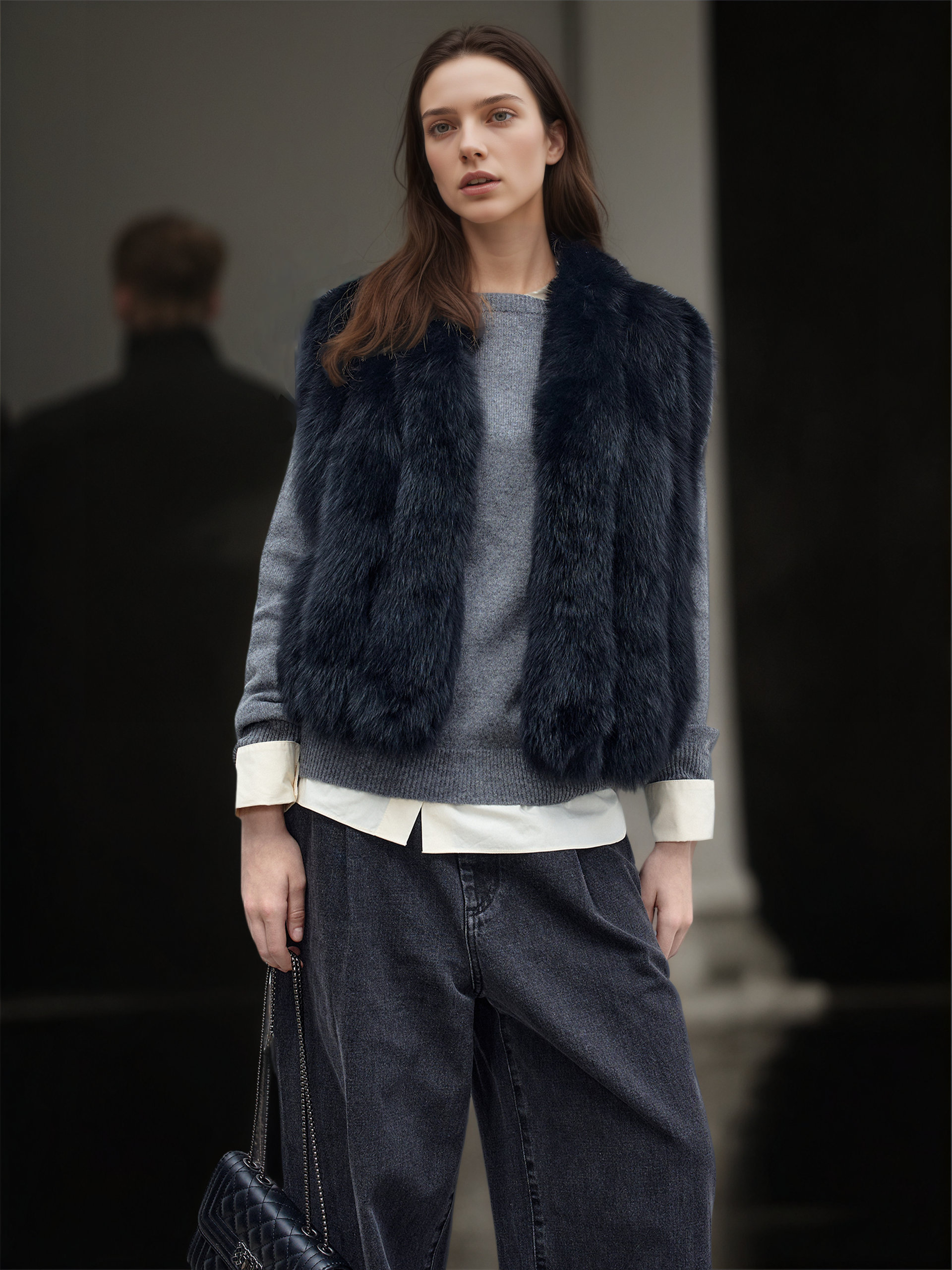 Women’s Fox Fur Vest | Short Winter Gilet Inspired by Finnish Saga Furs Style