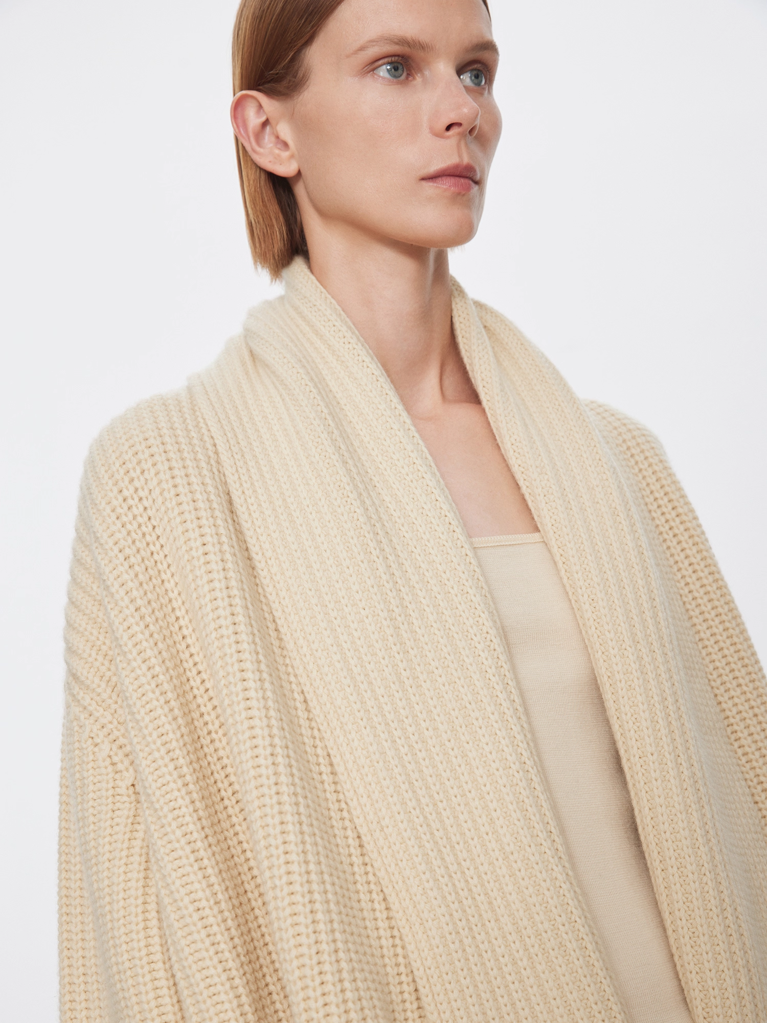 Soft Thick Cashmere Wool Cardigan for Women — Nordic Retro Chunky Knit with Scarf Collar