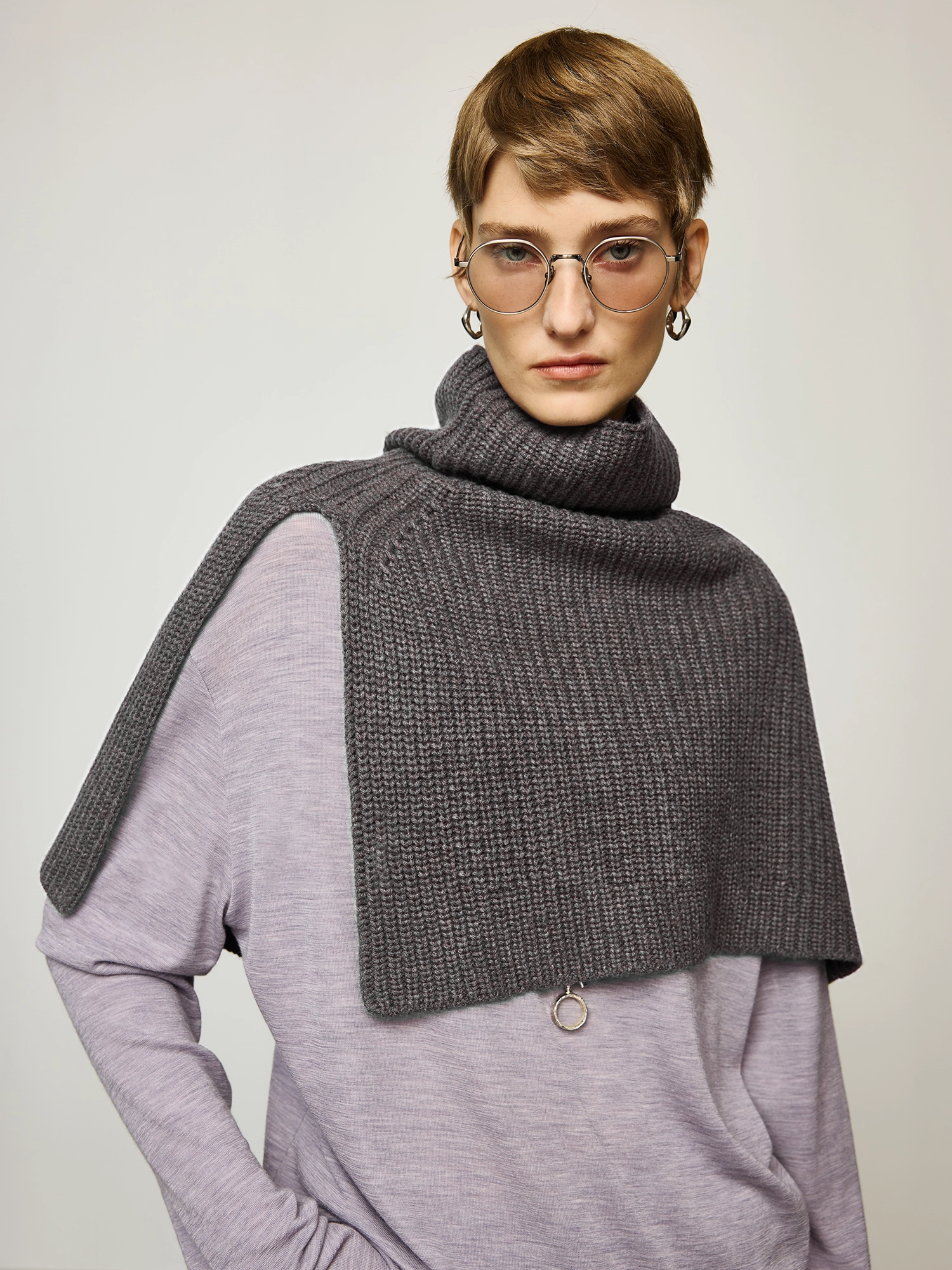 Italian Wool-Cashmere Turtleneck Split Knit Shawl Scarf | Multi-Style Wrap Accessory