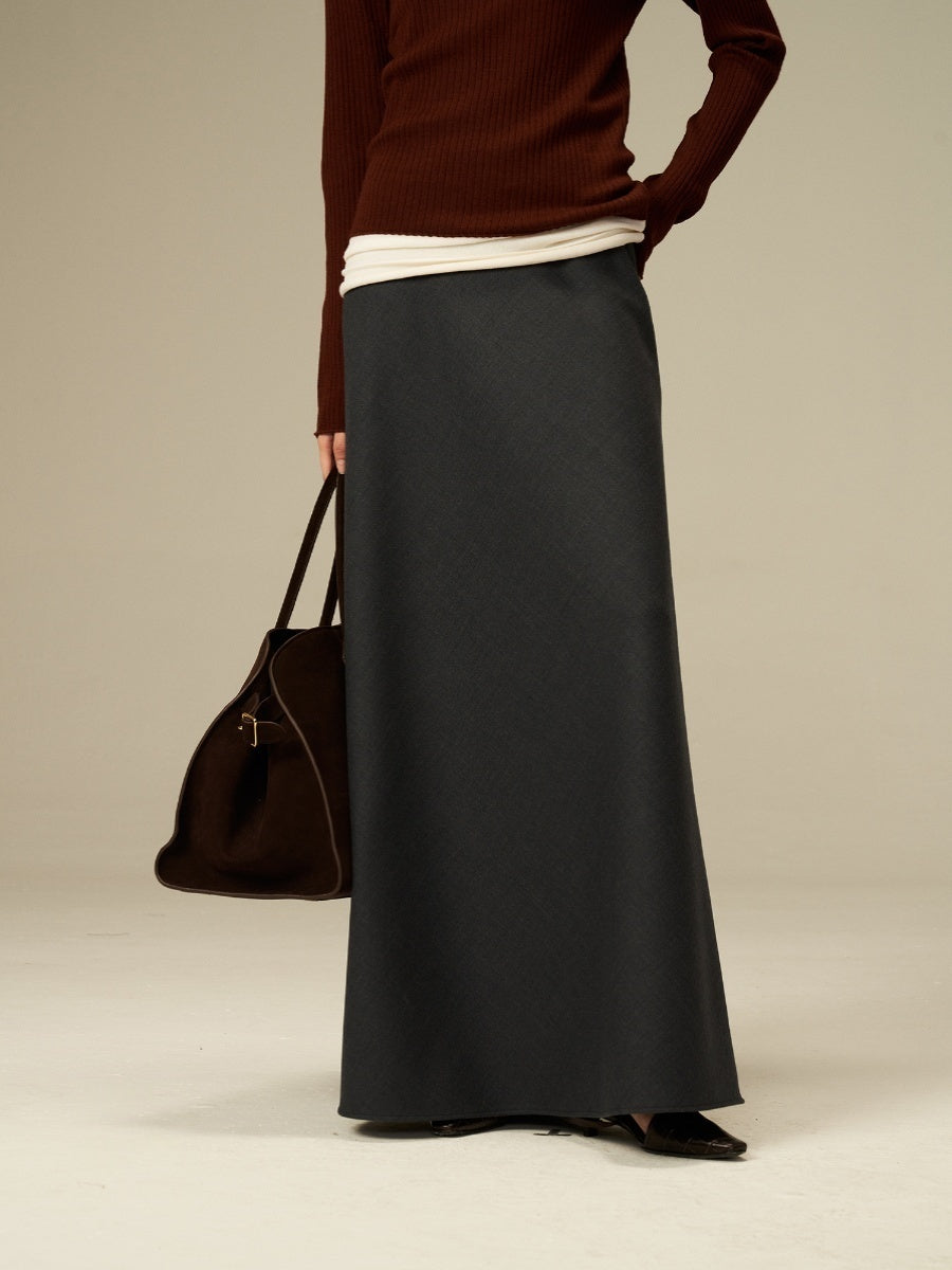All-Season Commute Fishtail Wool Midi Skirt – Elegant Long-Length Design
