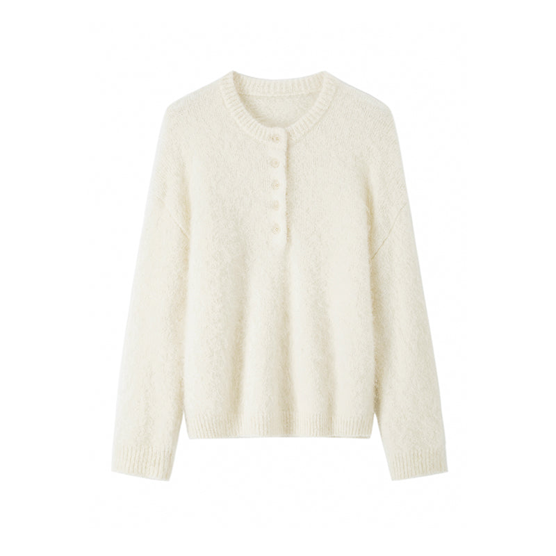 Relaxed Fit Henry Neck Alpaca Wool Sweater for Women – Cozy Loose Pullover with Soft, Luxurious Feel