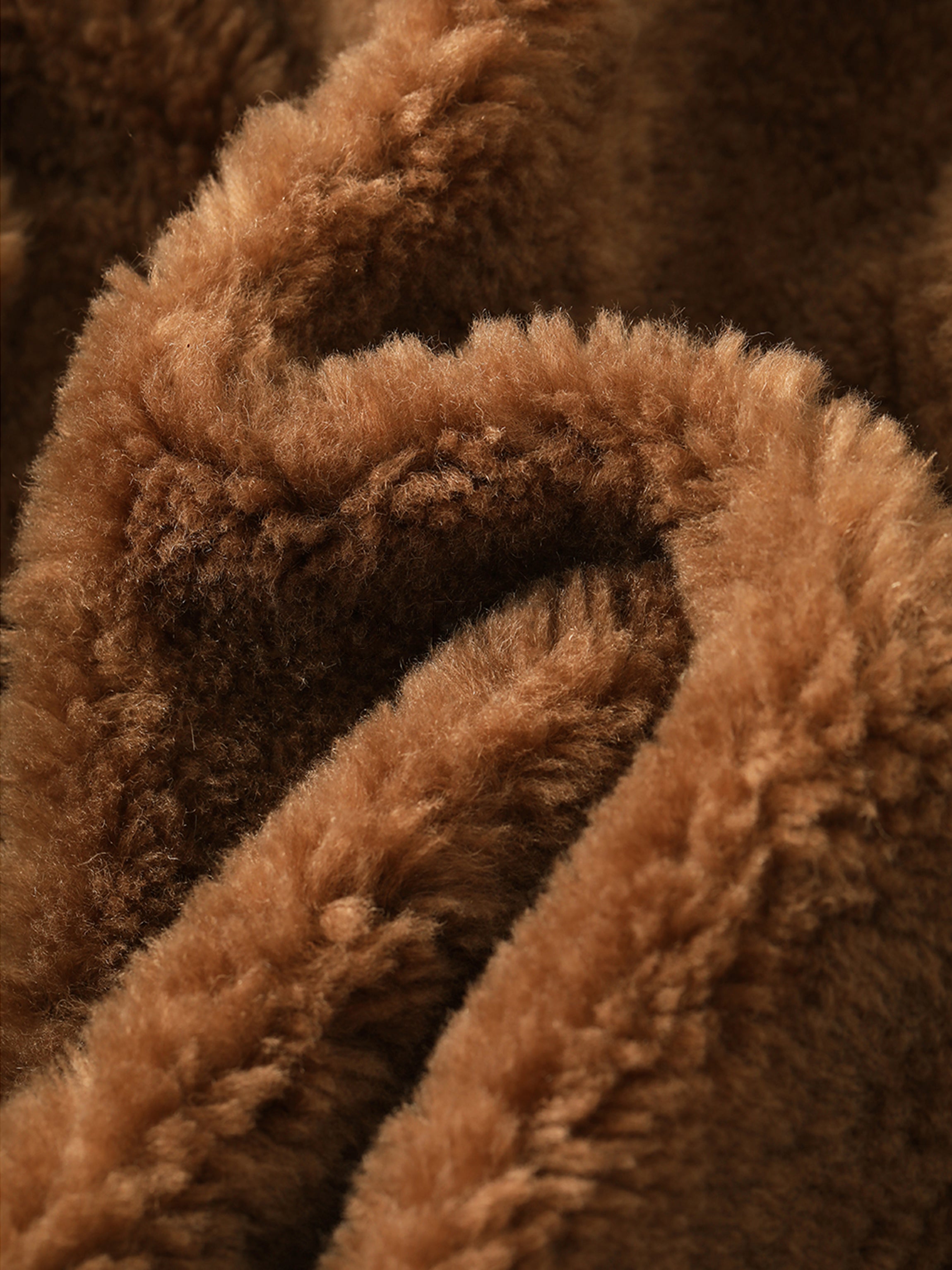 100% Wool-Lined Vintage Brown Faux Suede Jacket – Thick Reversible Shearling-Style Coat for Women