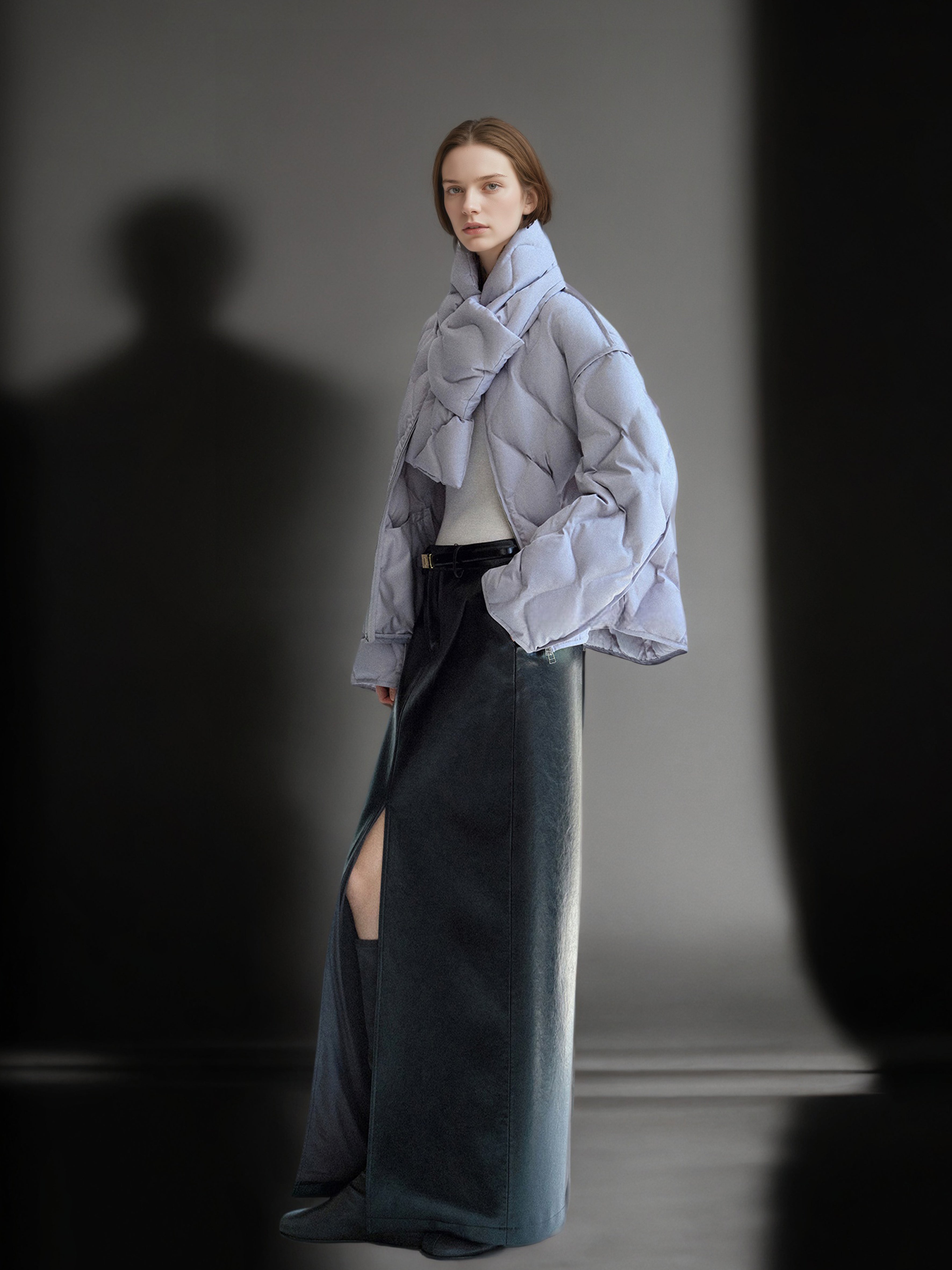 90% Polish White Duck Down Quilted Puffer Jacket for Women Winter with Scarf