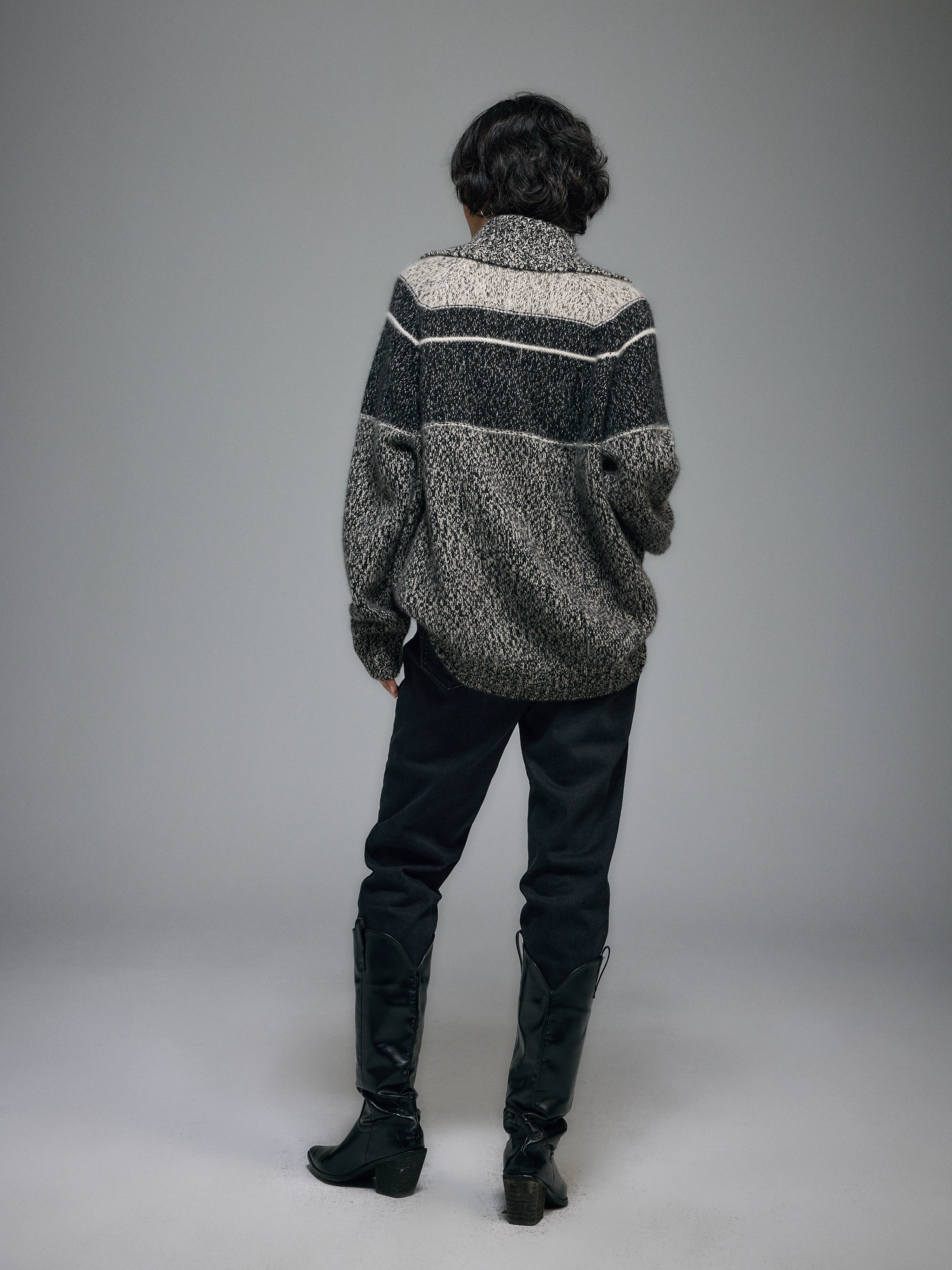 Pure Cashmere French-Style Collar Sweater – Premium Gray Contrast-Color Knit Top