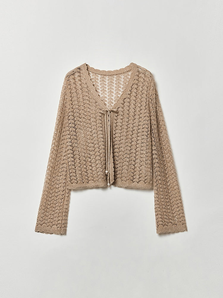 Old Money Vacation Cardigan – Natural Luxury Linen Blend with Diamond Glitter