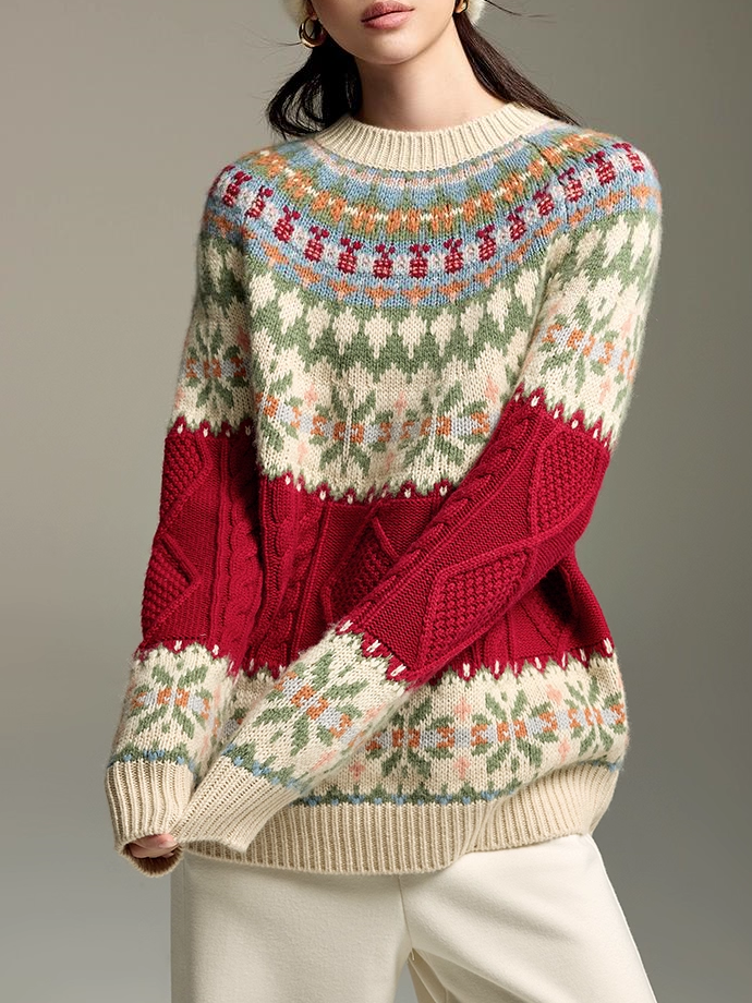 Fair Isle Wool-Cashmere Christmas & New Year Sweater for Women – New Autumn Winter Knit Top