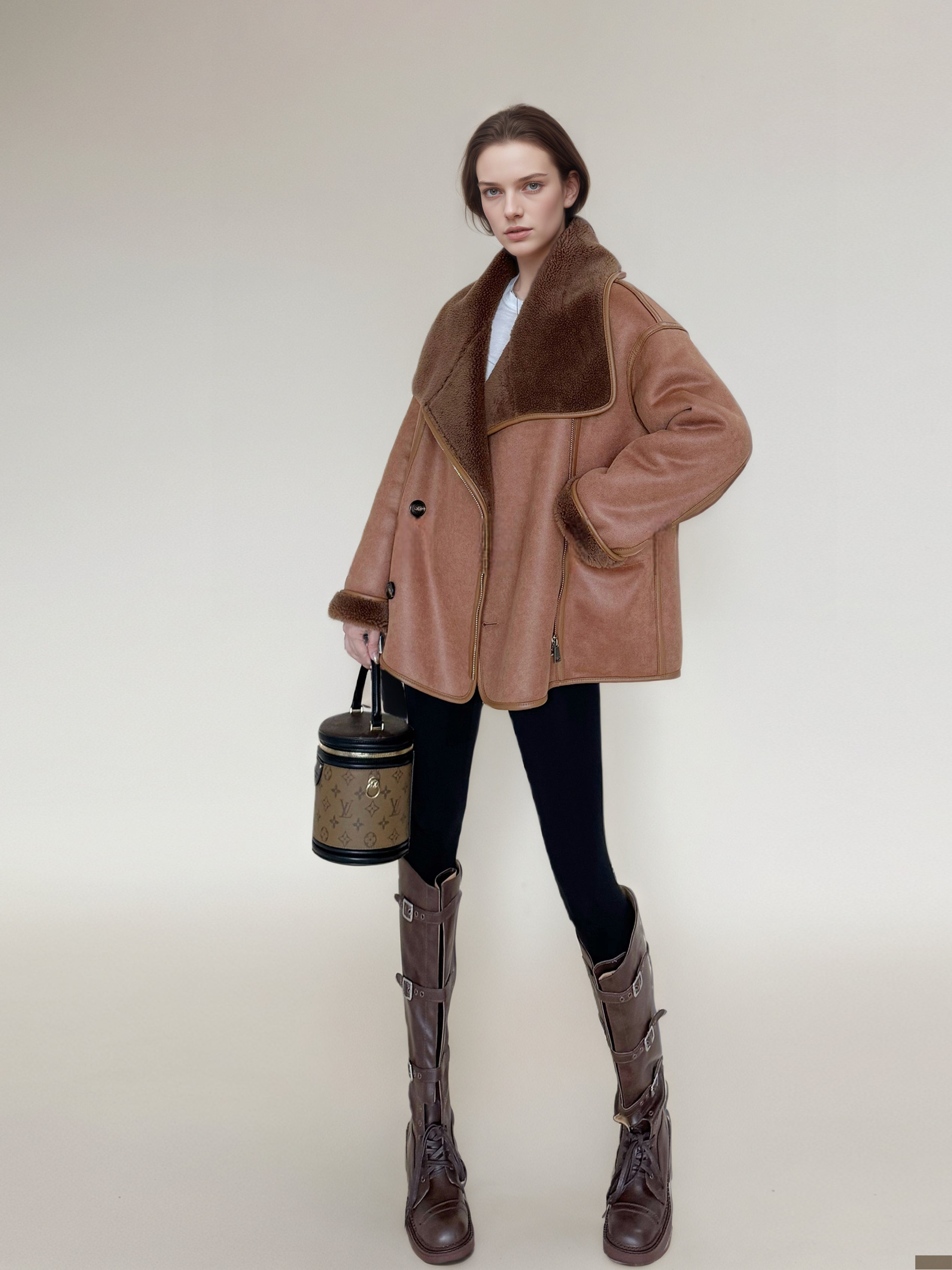 Reversible Faux Suede Coat for Women | Shearling-Lined Winter Lapel Jacket