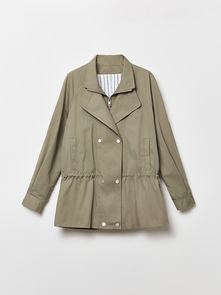 Autumn Retro High-Density Cotton Drawstring Dual-Collar Utility Jacket