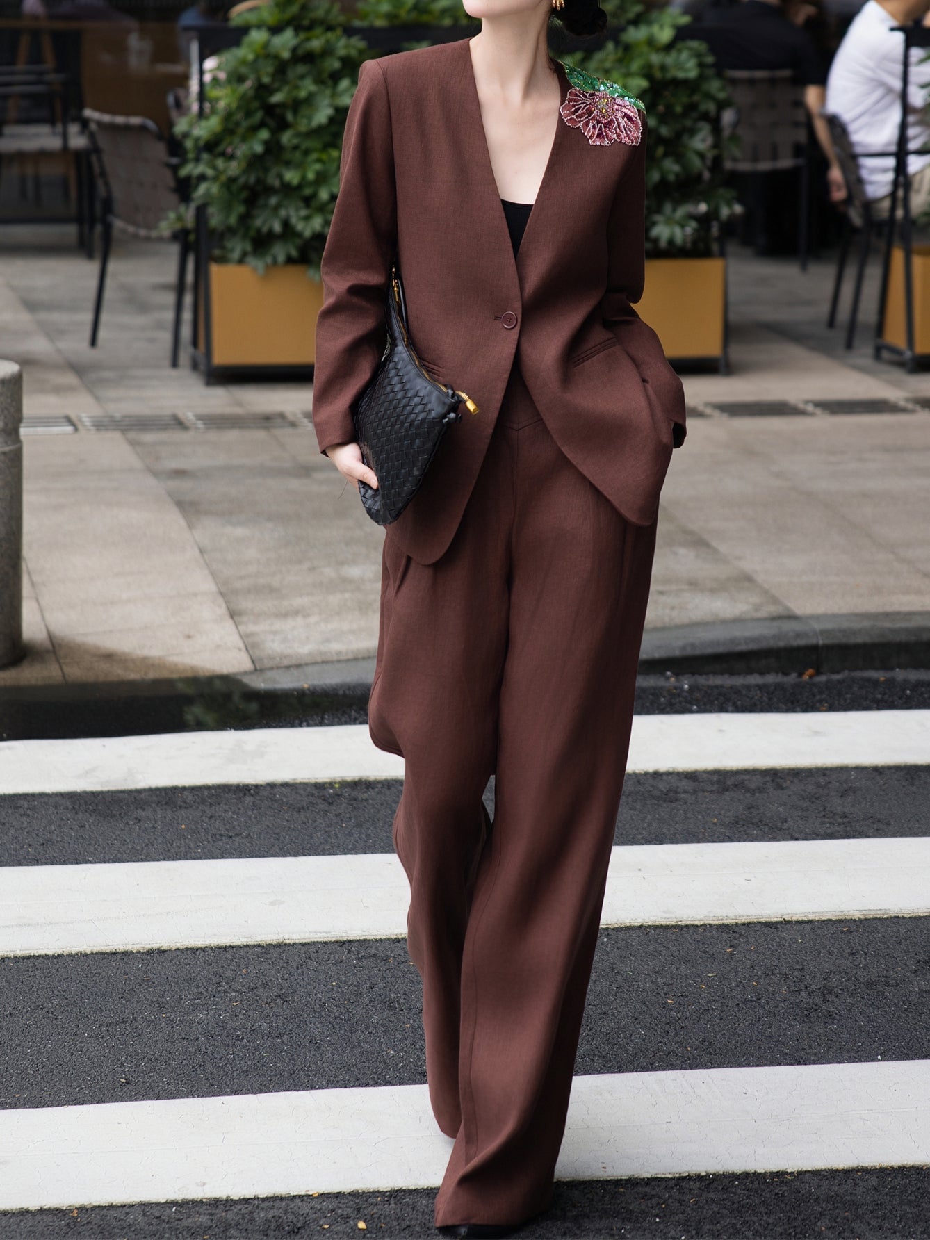Old Money Elegance 100% Linen Jacquard Blazer & High-Waisted Wide-Leg Pants Set