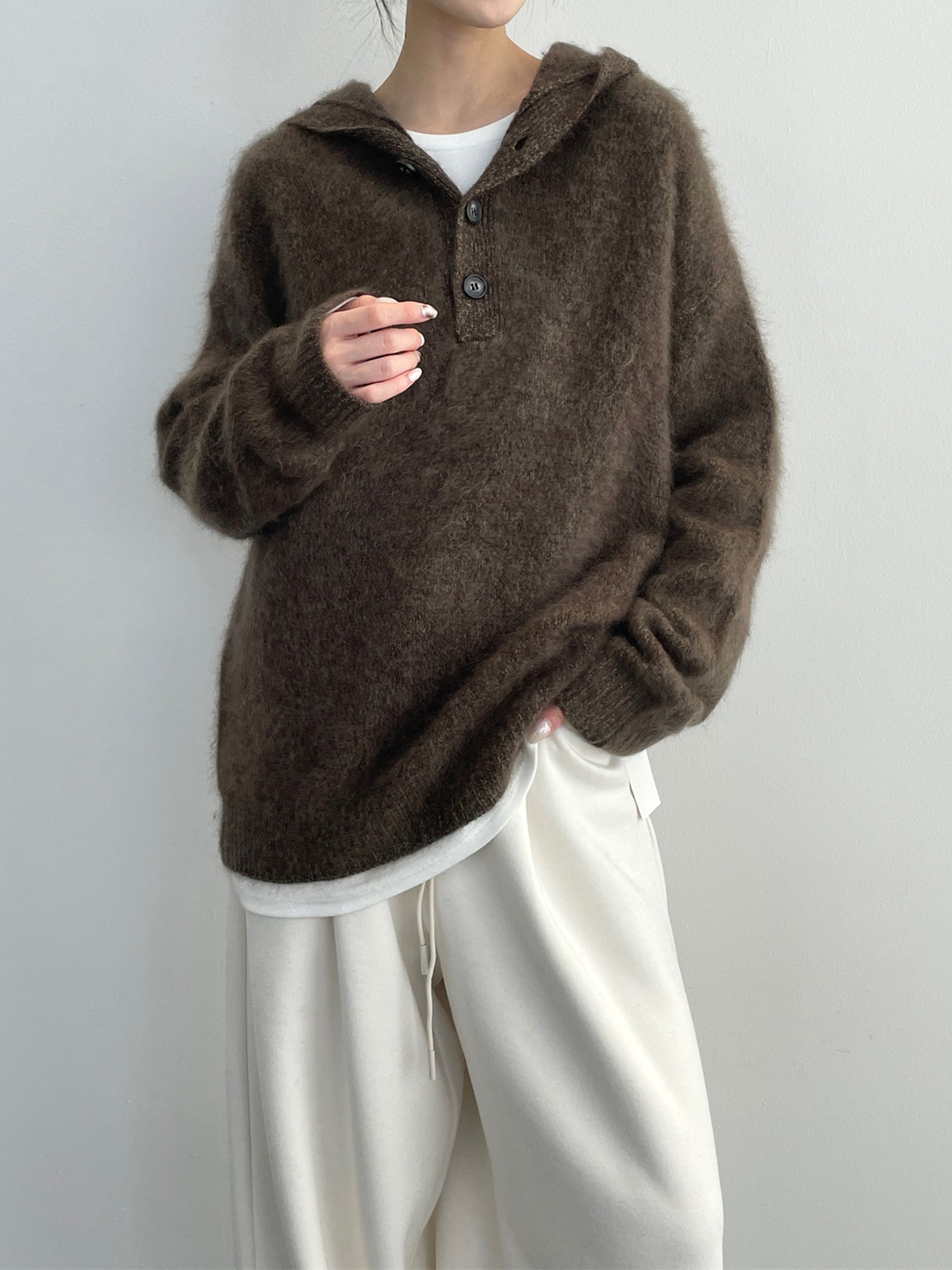 Women’s 100% Wool Hooded Sweater | Soft Brushed Knit Pullover with Loose Relaxed Fit for Winter