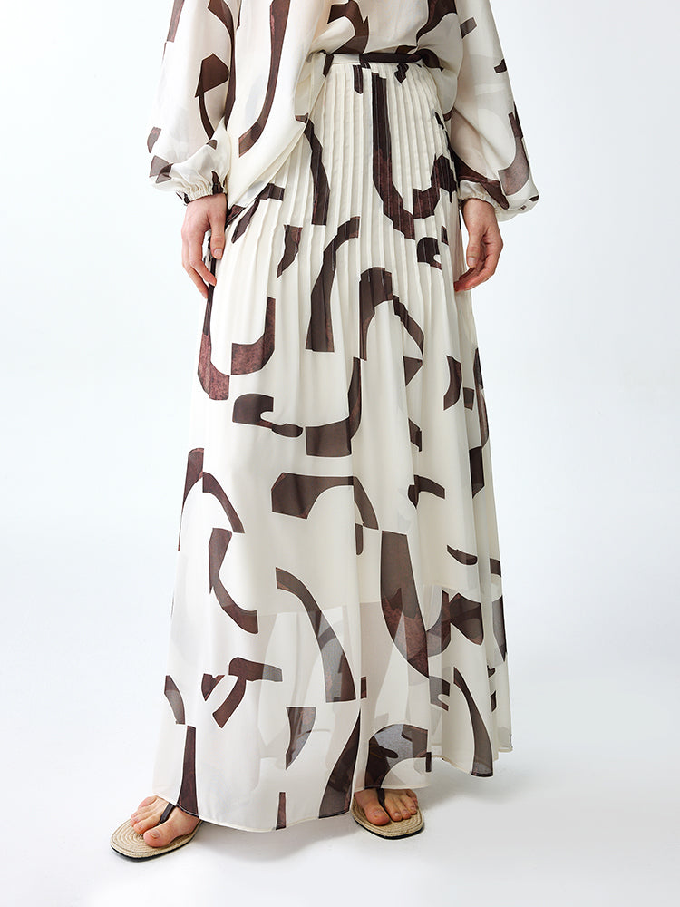 Geometric Logo Print Chiffon Skirt for Vacation & Commuting | Lightweight Elegant Women's Summer Skirt