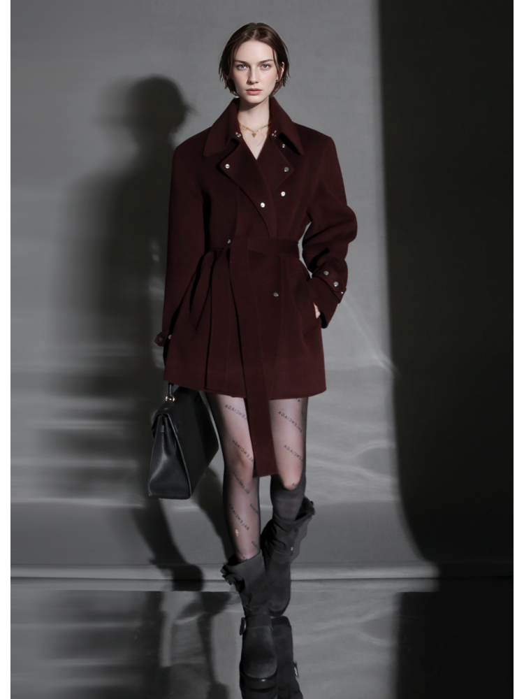 French Minimalist Chic Wool Coat for Women – Double-Faced Cashmere Overcoat with Lapel and Metal Buttons, Fall Winter Elegant Outerwear