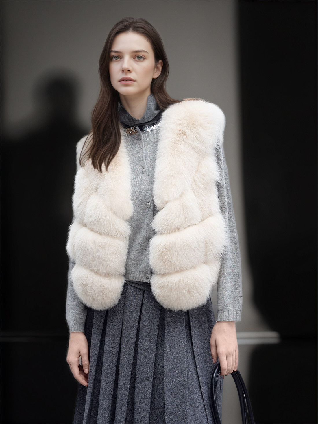 Women’s Fox Fur Vest | Short Winter Gilet Inspired by Finnish Saga Furs Design