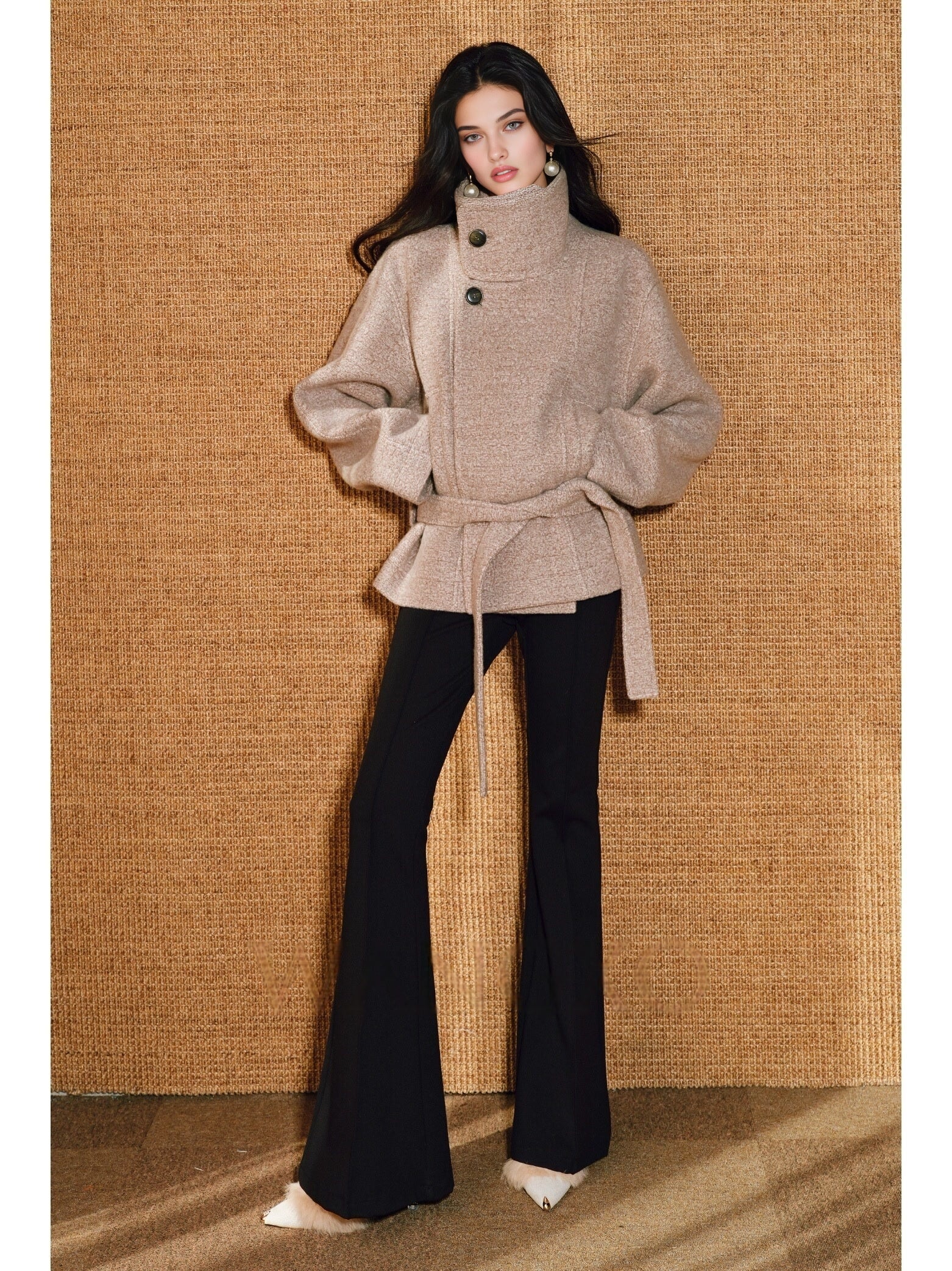 Refined Stretch Roman Fabric Pants – Handcrafted 3D Seaming, Yuppie-Style Flared Horse Hoof Hem