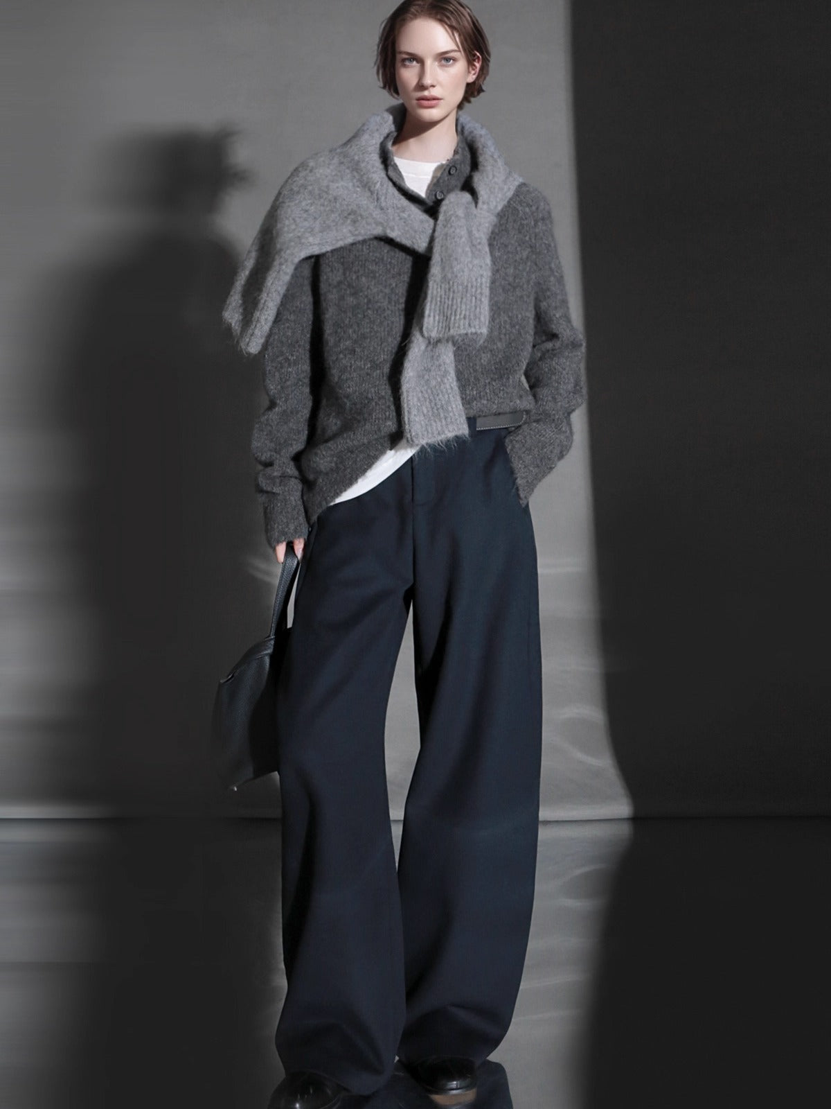 Fashion Belted Tapered Wool Trousers for Women – Elegant Cocoon Silhouette Long Suit Pants