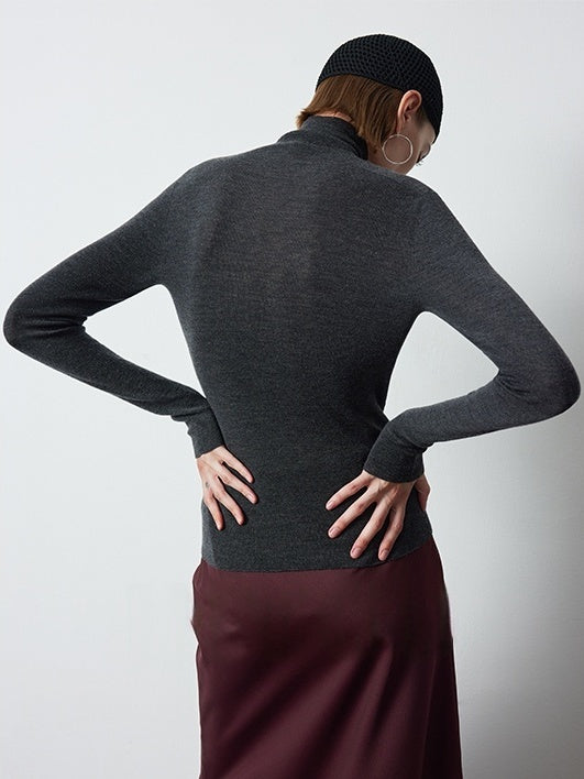 Slim-Fit Seamless Merino Wool Knit | Semi-High Neck Base Layer for Women | Autumn Winter Essential