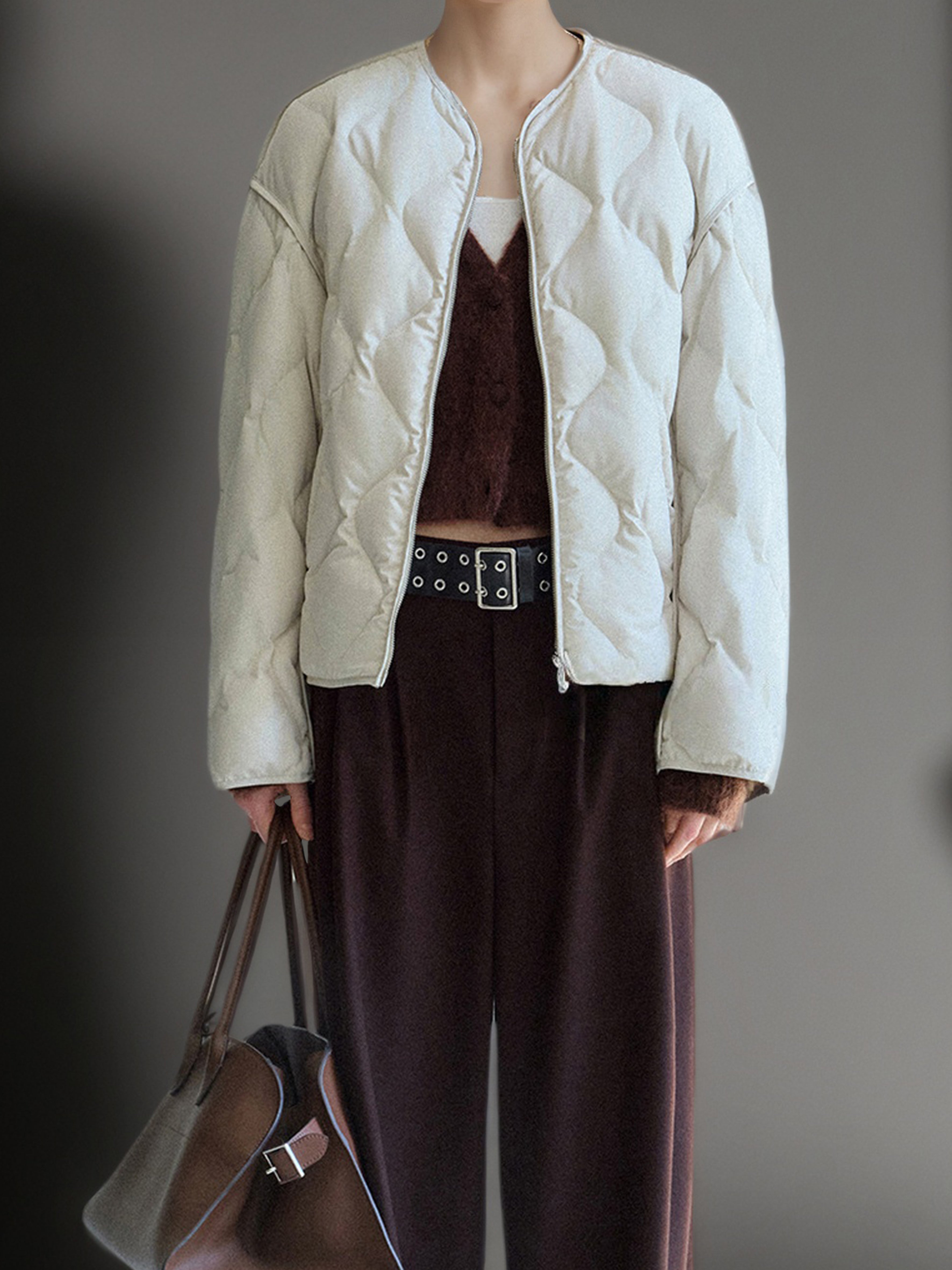 90% Polish White Duck Down Quilted Puffer Jacket for Women Winter with Scarf