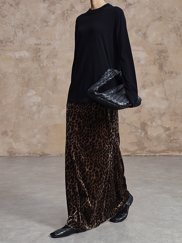 Leopard Velvet Midi Skirt for Women — Slim-Fit High-Waist Fishtail Skirt, Soft & Elegant Fall/Winter Style