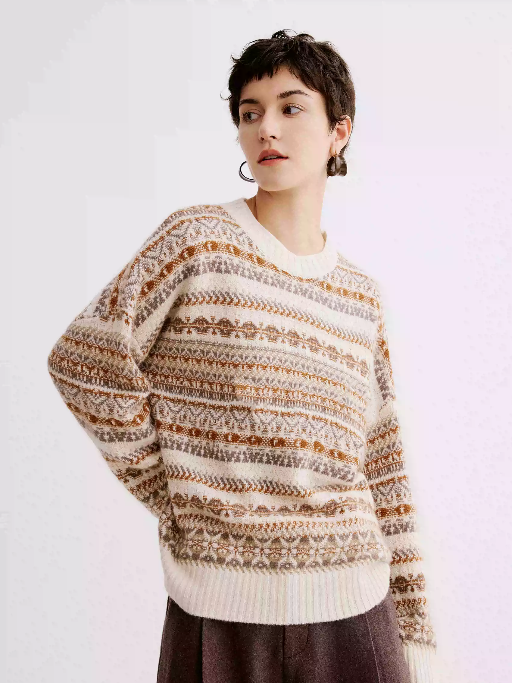 Vintage Fair Isle Sweater – Soft & Cozy Knit Jacquard Wool Pullover for Women