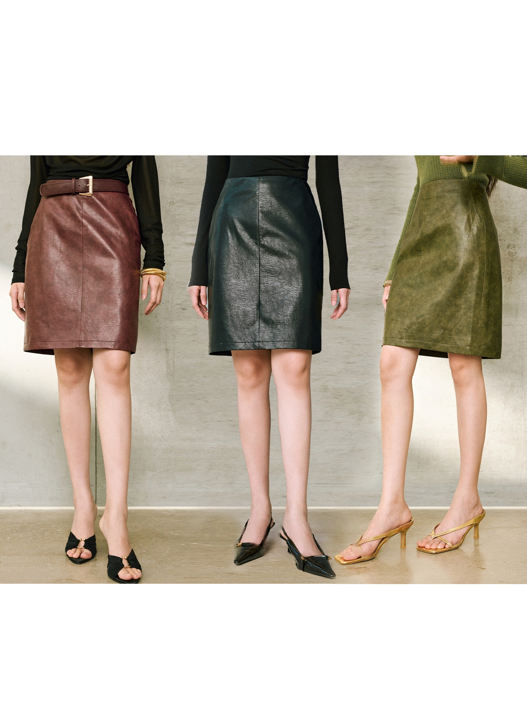 Easy-Care Matte Eco-Friendly Protein Leather Skirt – Marbled Light & Shadow H-Line, Short & Midi Lengths