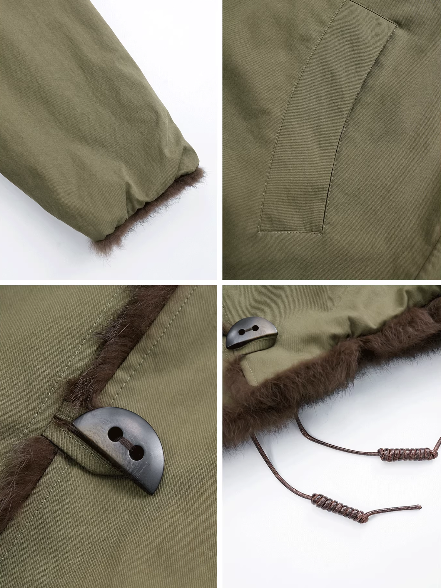 Women’s Mid-Length Parka Coat with  Fox Fur Hood and Faux Rabbit Fur Lining | Winter Jacket