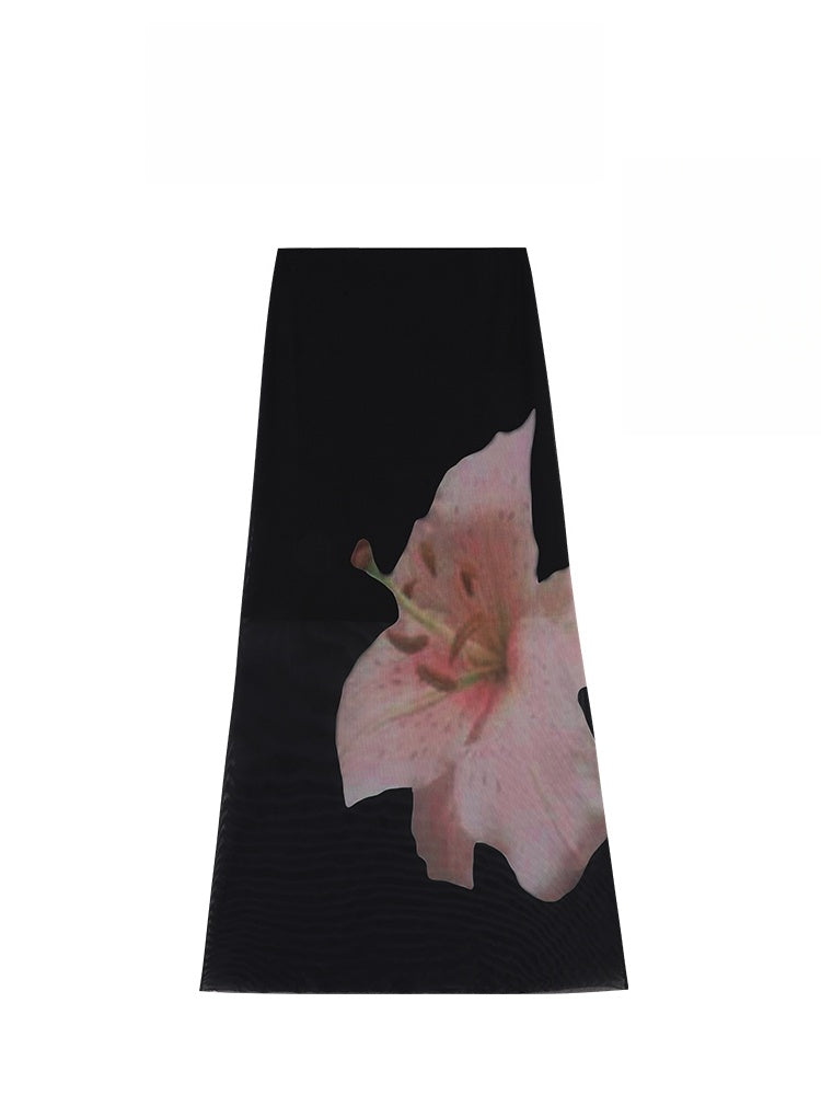 Hand-Painted Lily Tulle Skirt – Lightweight Mesh Midi Skirt with Comfortable Elastic Waist