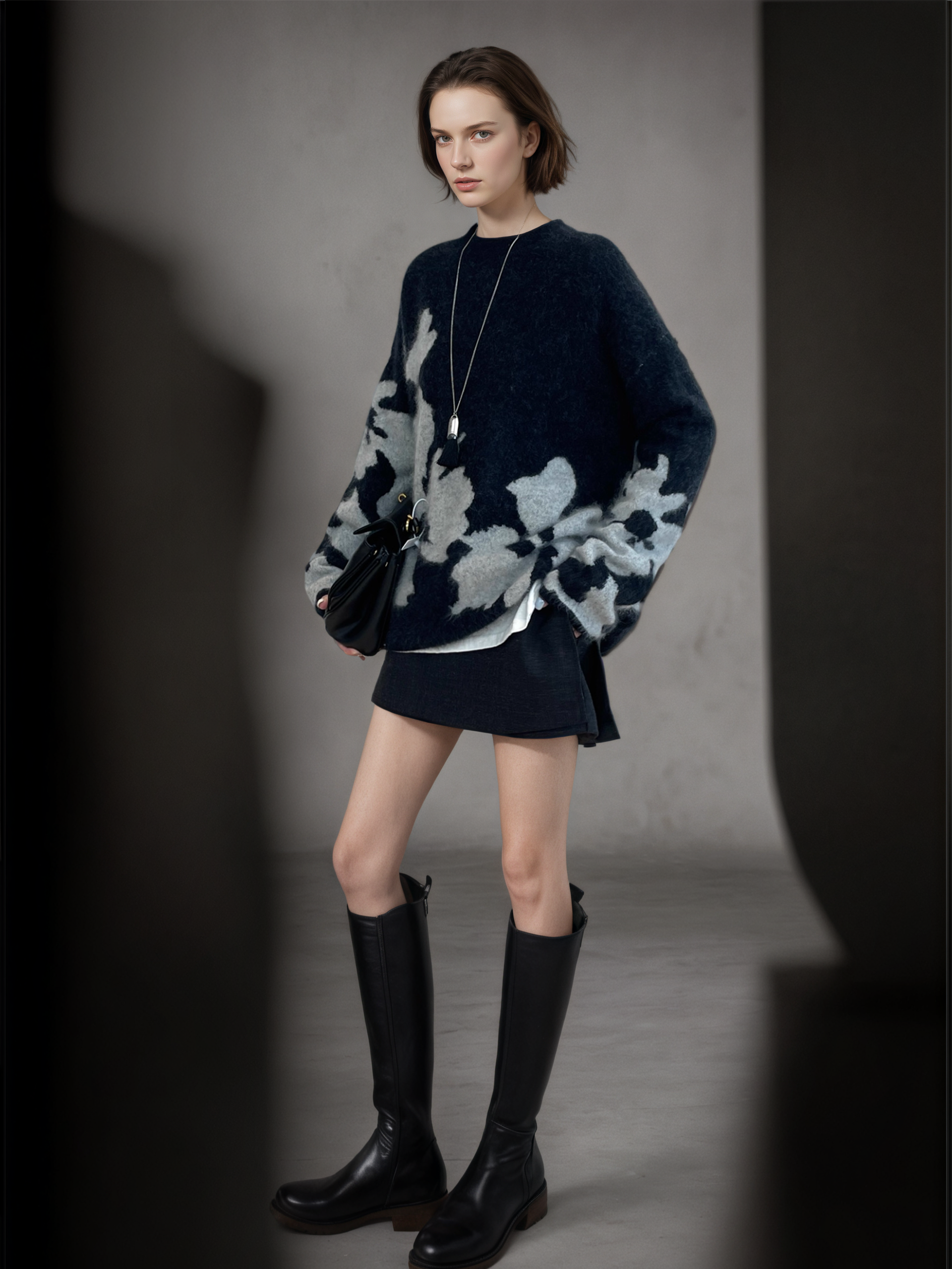 Women’s Wool Cashmere Jacquard Knit Sweater | Soft Brushed Pullover with Relaxed Fit for Fall Winter