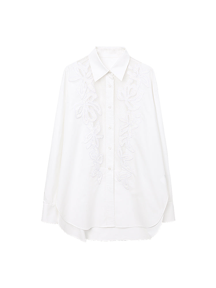 Chic Intellectual Lace Blouse | Elegant ROW Style Hollow-Out Design Oversized White Shirt