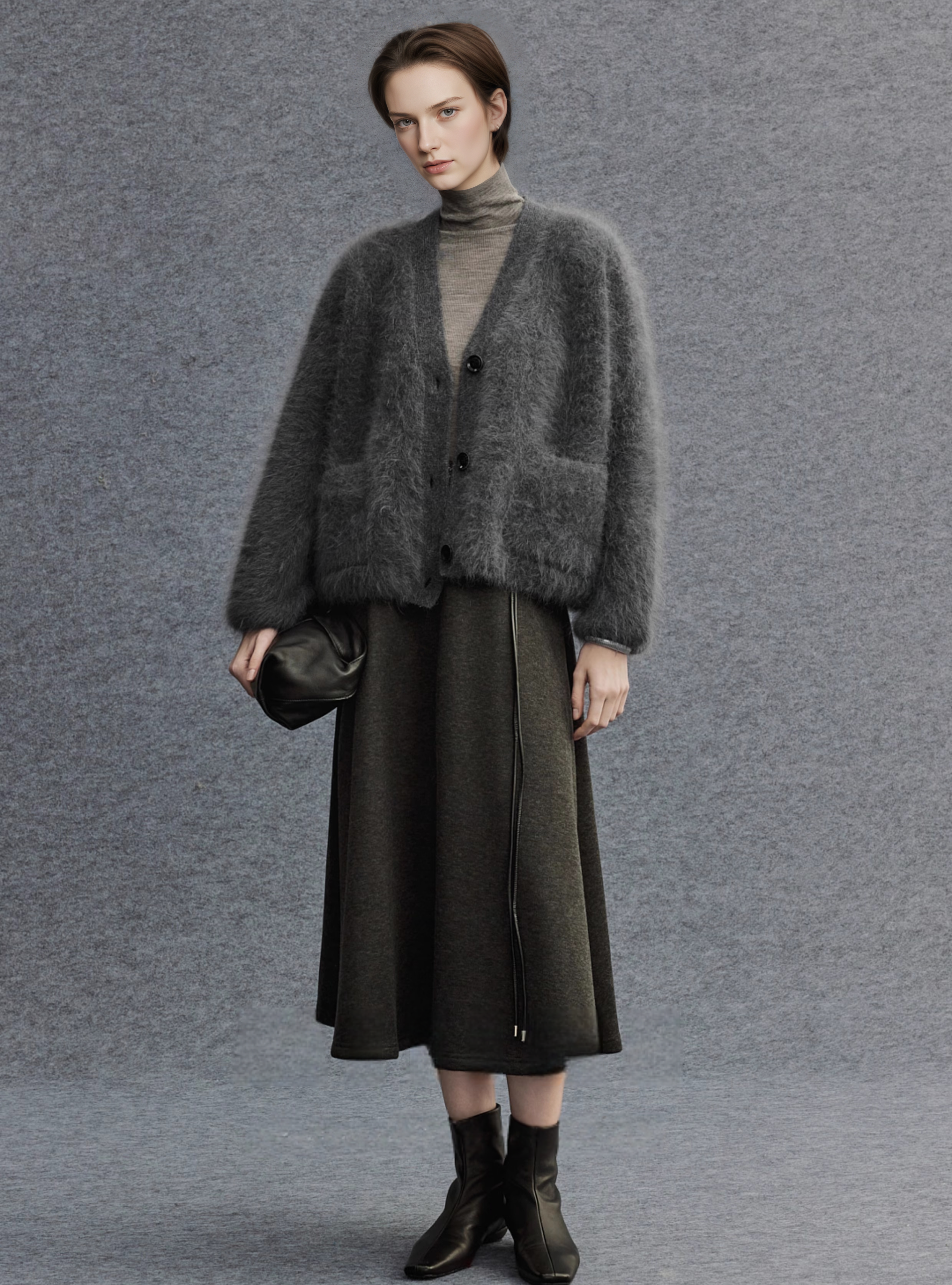 Brushed Merino Wool Knit Sweater | Minimalist Relaxed-Fit Brushed Short Jacket for Women