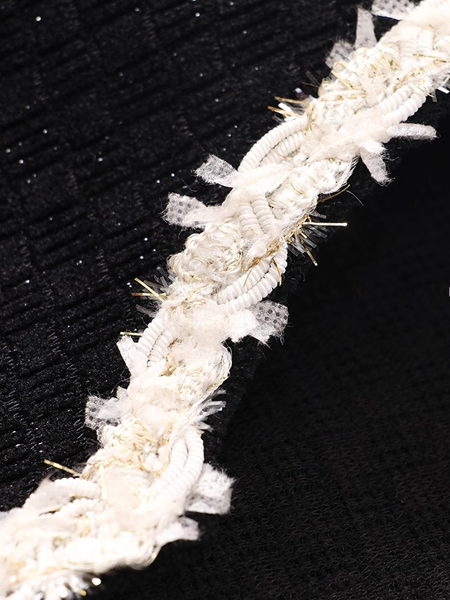 Heavyweight Silver-Thread Bouclé Dress with Custom Ribbon – Tweed-Style Fitted Waist Mermaid Dress for Women