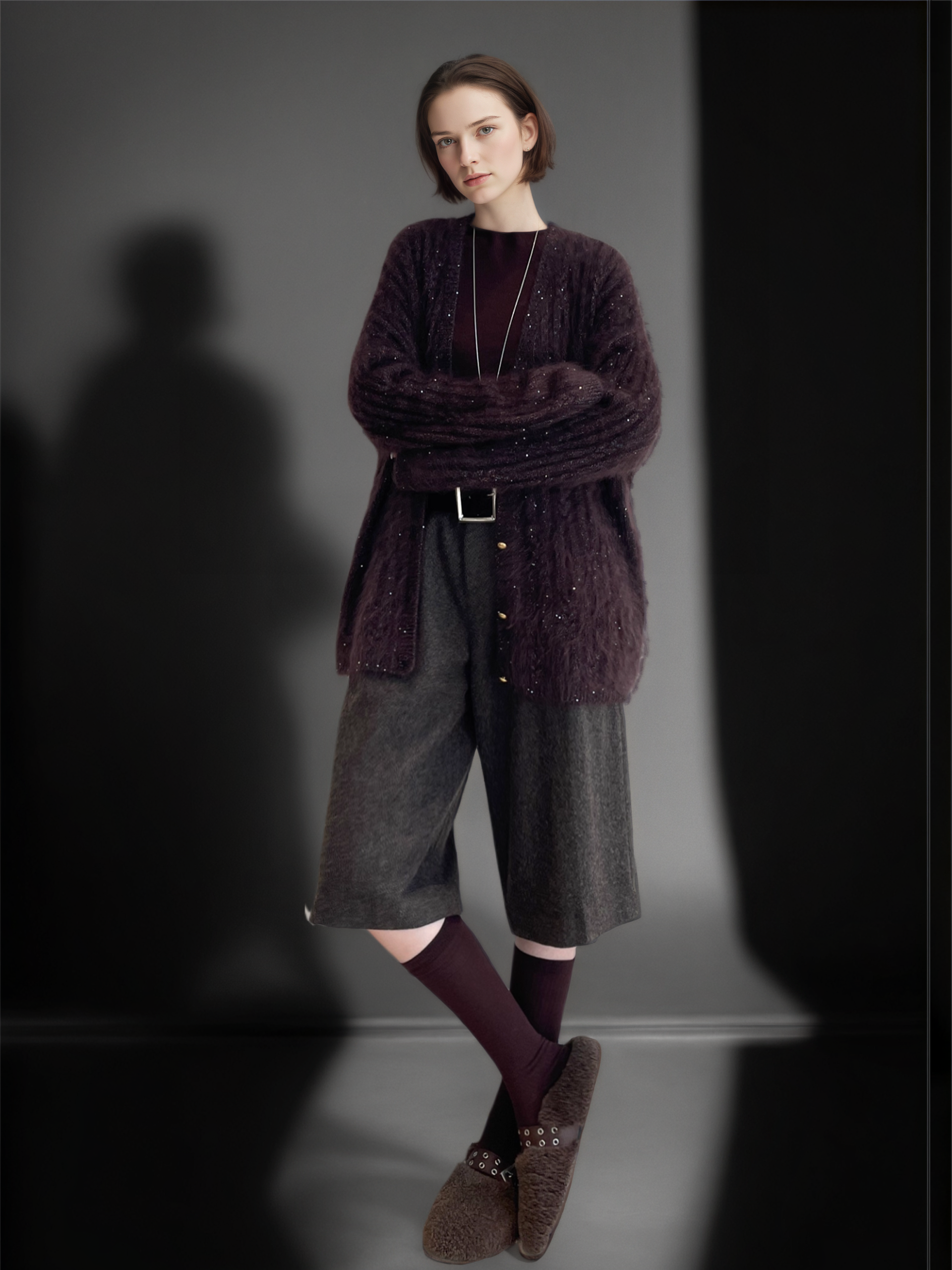 Women’s Luxury Mohair Blend Sequin Cardigan | Soft Shimmer Knit Sweater with Metallic Thread