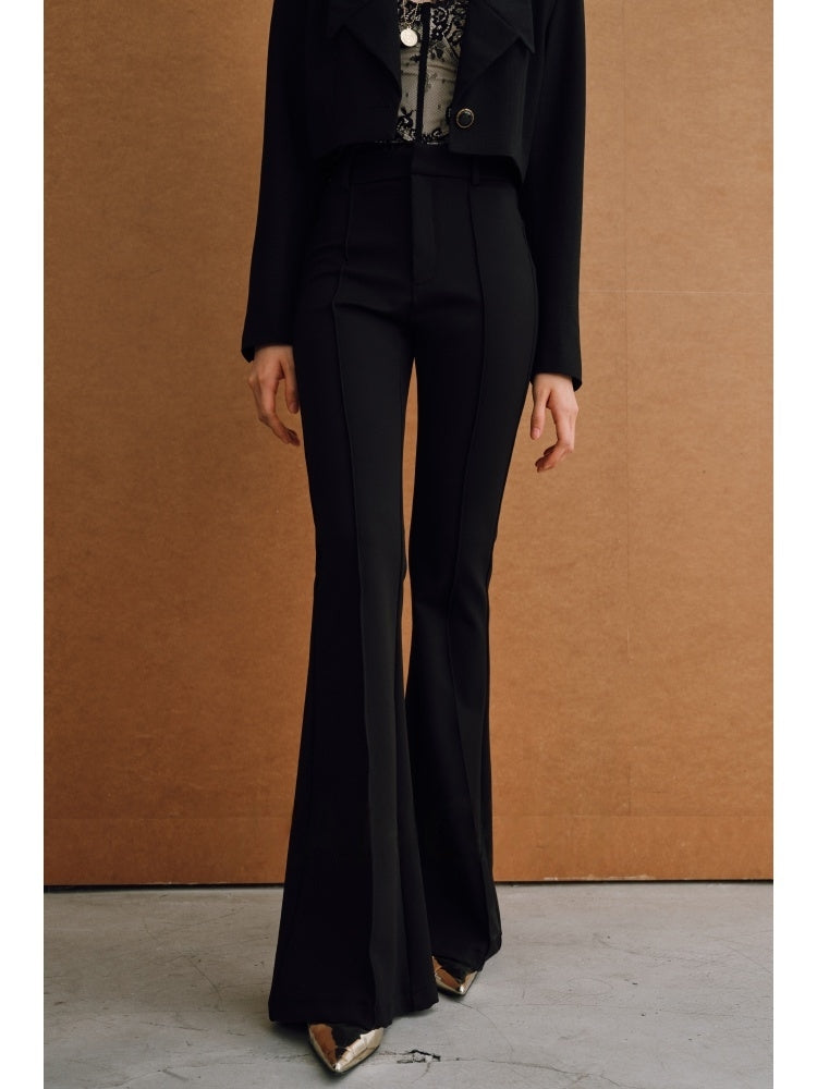 Refined Stretch Roman Fabric Pants – Handcrafted 3D Seaming, Yuppie-Style Flared Horse Hoof Hem