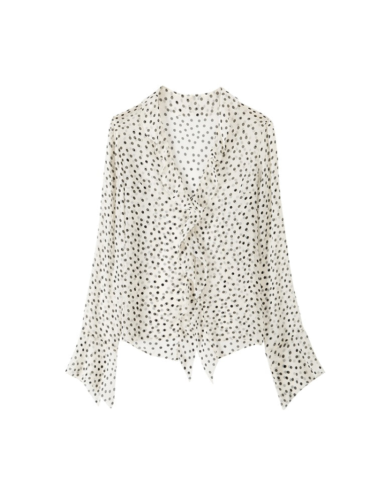 Romantic Ruffle Collar Polka Dot Chiffon Blouse for Women | Lightweight Vacation & Office Wear