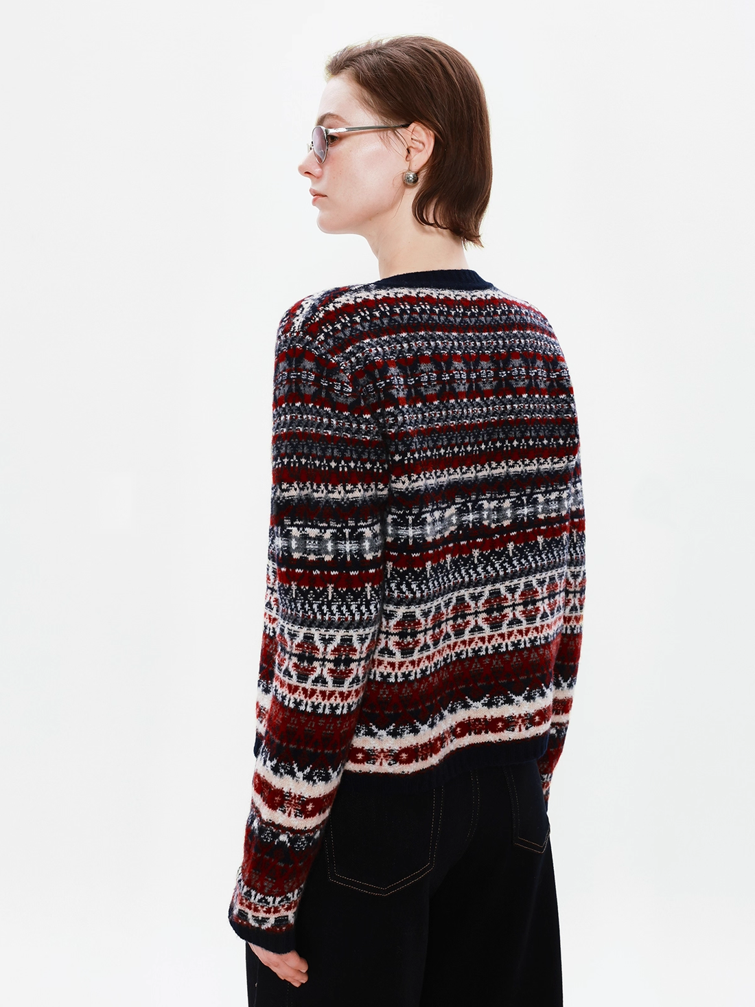 Bohemian Artist Vintage Literary 100% Wool Fair Isle Heavy Jacquard Knit Cardigan for Women