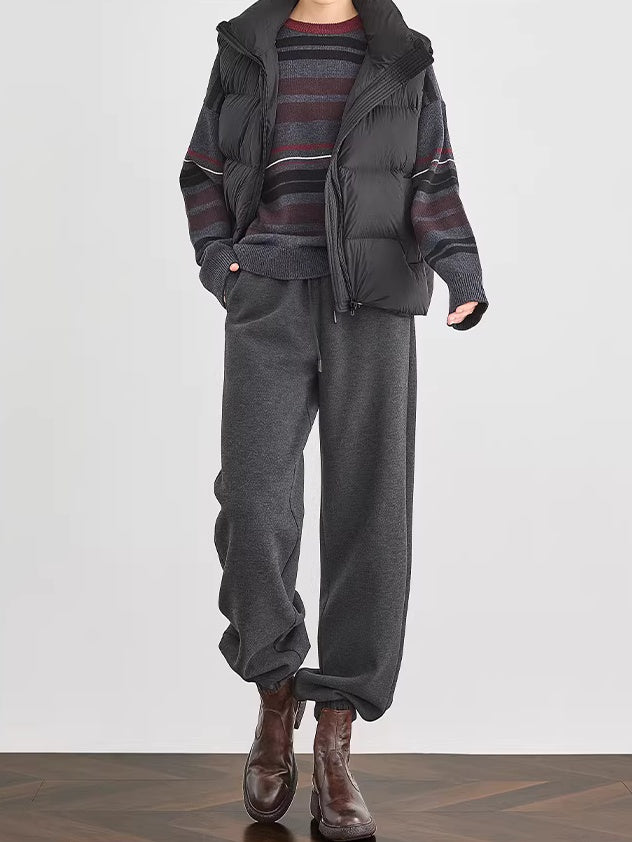 Yak Wool Air-Layer Gray Fleece-Lined Jogger Sweatpants for Women — Thickened Relaxed-Fit Casual Sports Pants