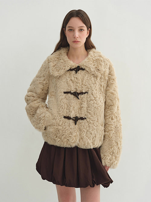 Women’s Short Shearling Jacket — Curly Wool Fleece, Warm Cozy Lambswool Coat