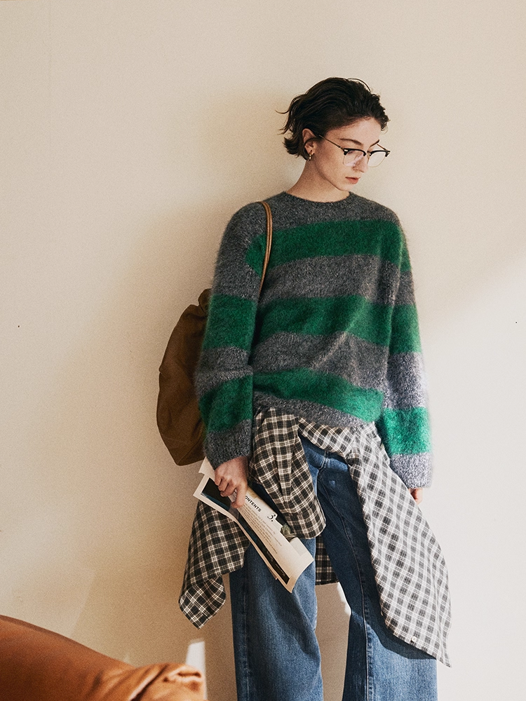 Nordic Christmas Night | Heavyweight Luxurious Brushed Cashmere Color-Block Striped Relaxed Soft Crewneck Sweater – Premium Winter Knitwear