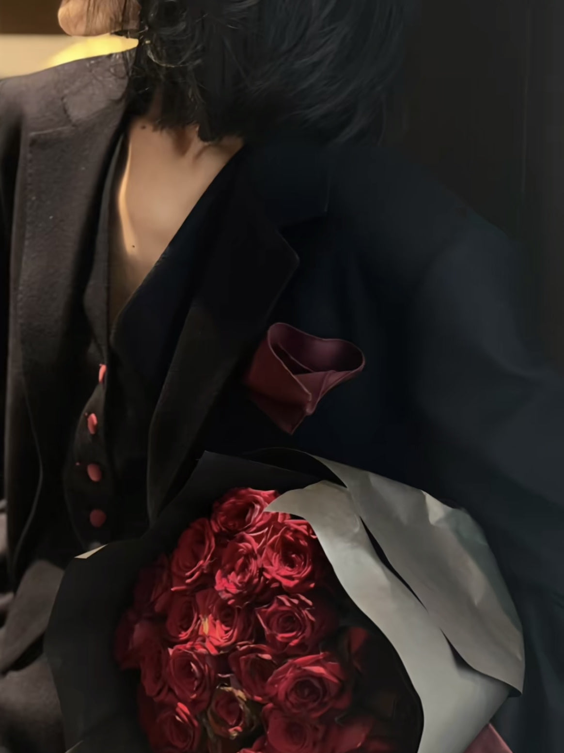 Wool Blend Three-Piece Set – Blazer, Vest & Wide-Leg Pants, Tailored Designer Fit