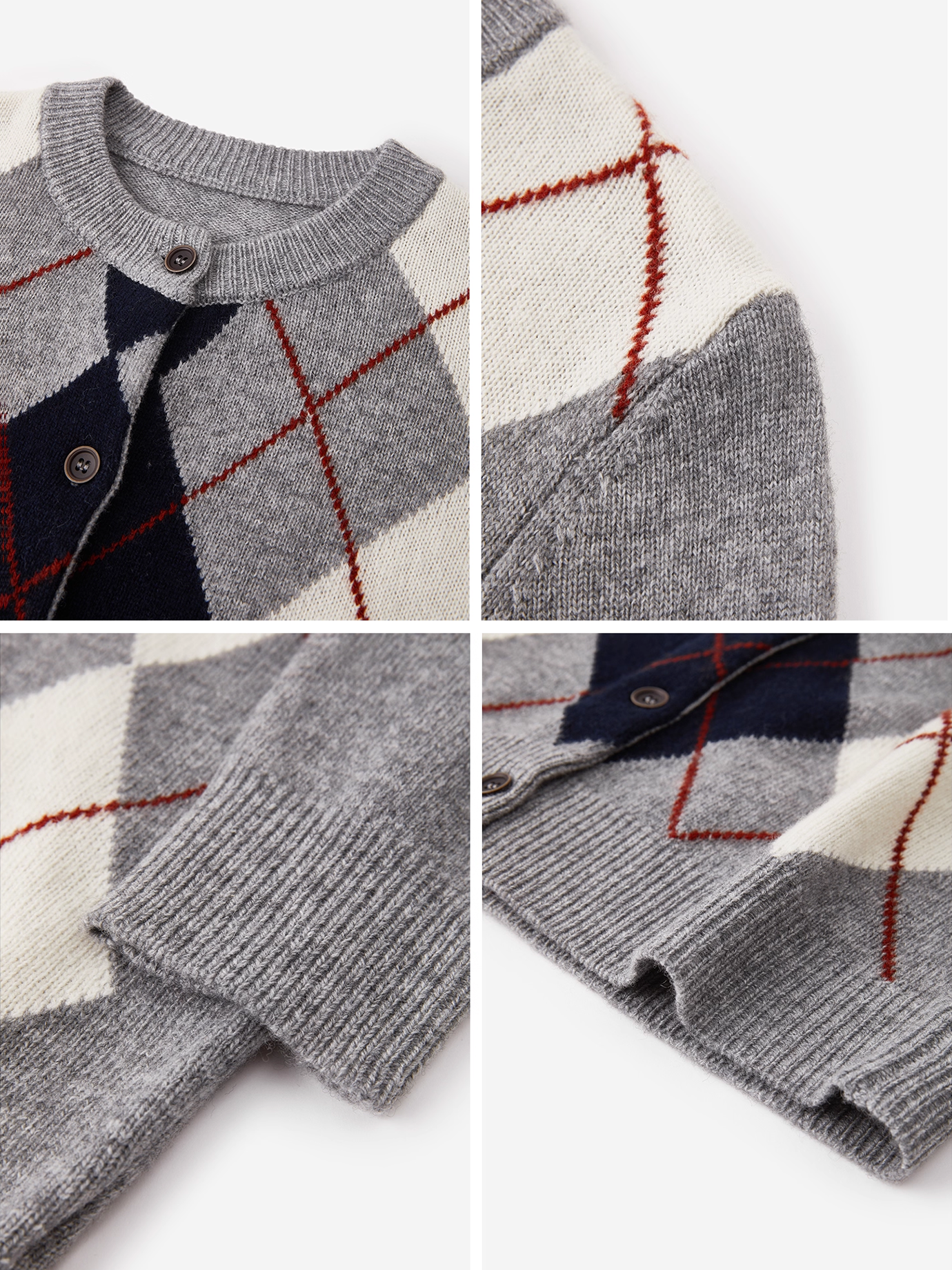 Australian Merino Wool Plaid Cardigan | Vintage Drop-Shoulder Intellectual-Style Knitwear for Women