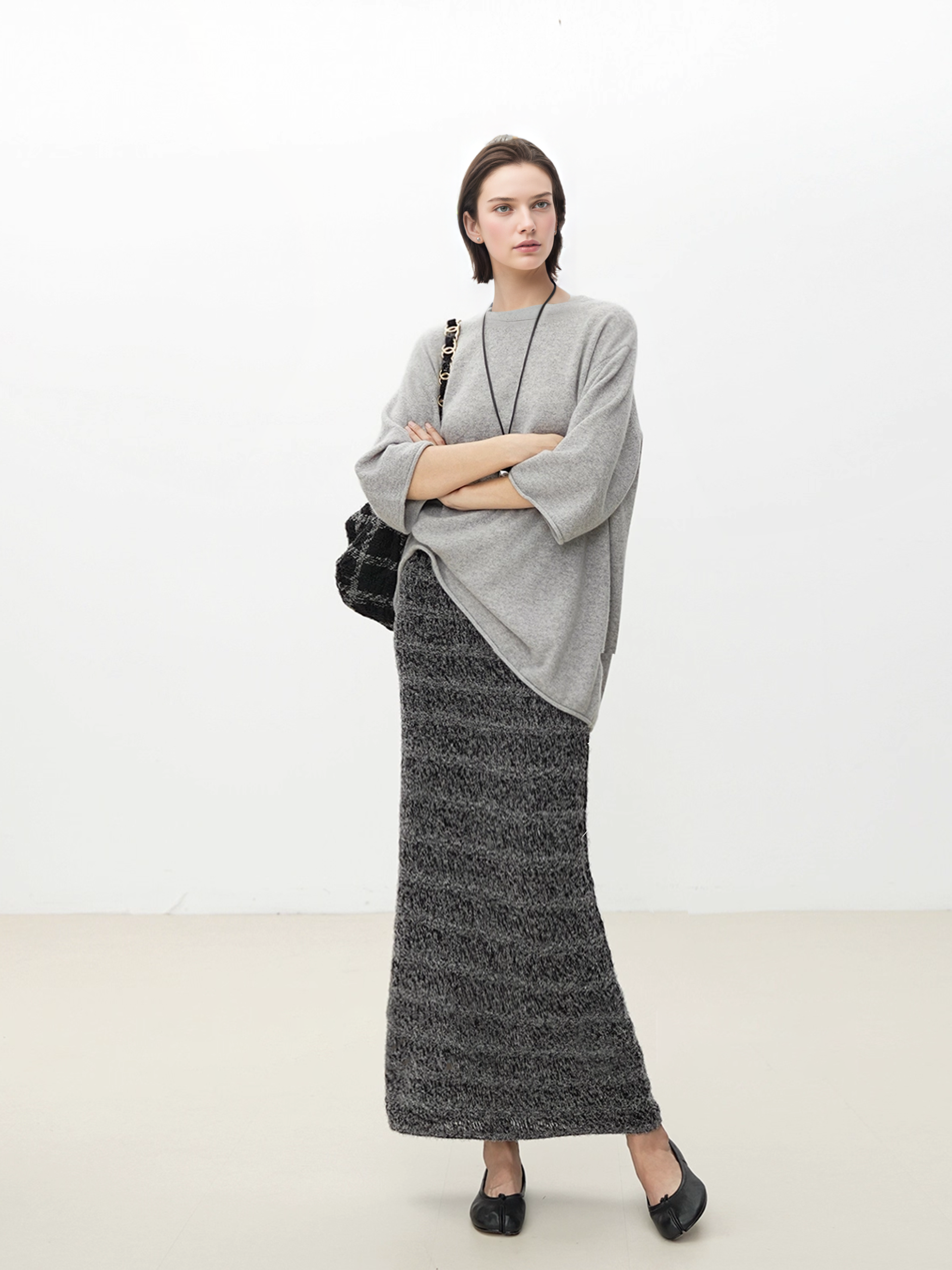 Women’s Cashmere Knit T-Shirt Sweater | Relaxed 3/4 Sleeve Crewneck Top Made with 26-Count Fine Cashmere Yarn