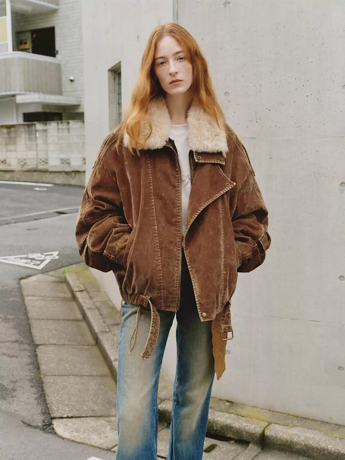 Flocked Denim Parka Coat with Wool Collar and 90% Goose Down Filling for Winter