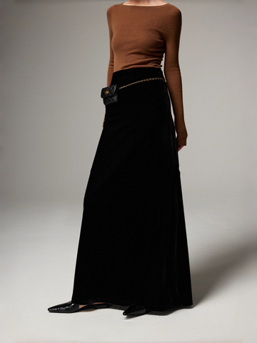 Velvet-Texture Draped A-Line Skirt for Women — Glossy, Stylish & Leg-Slimming