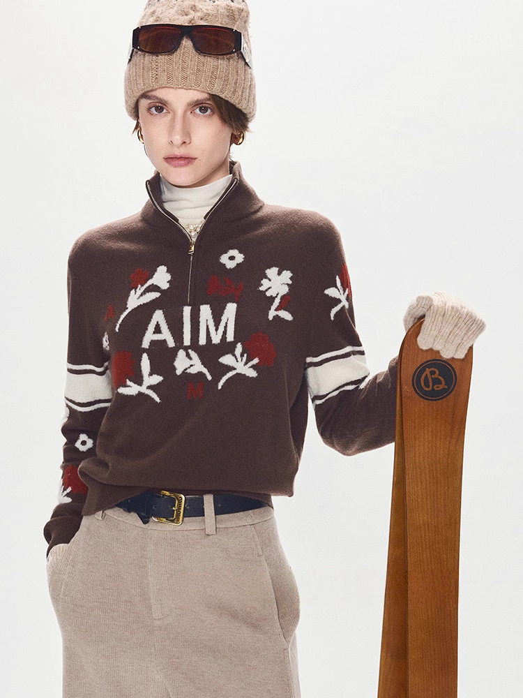 Vintage Ski-Inspired Jacquard | Wool & Cashmere Slim-Fit Stand Collar Sweater – Retro Winter Knitwear